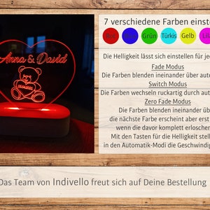 Valentinstaggeschenk für Ihn Sie LED Lampe Herz Gravur Teddybär Freundin Freund Valentinstag Geschenk Paare Personalisiertes Geschenk Bild 3