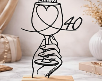 Geschenk zum 40. Geburtstag Frauen - 40. Geburtstag Deko personalisierter 3D Line Art Aufsteller mit Namen & Alter - Acryl und Buchenholz