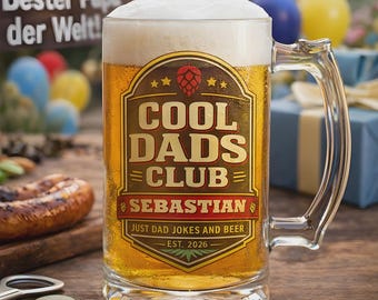 Bierkrug personalisiert Cool Dads Club - Geschenk zu Vatertag Geburtstag Babyparty - Bierglas Name Geburtsjahr - Geburtstagsgeschenk für ihn