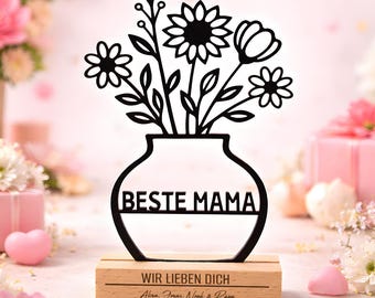 Geschenk für Mama zu Muttertag und Geburtstag - Line Art 3D Aufsteller Vase mit Blumen - Personalisiertes Geschenk für Mama - Liebevoll