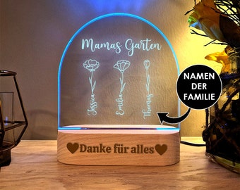 Muttertag Geschenk Mamas Garten LED Lampe - Personalisiert mit Namen - Mit Namen Muttertagsgeschenk - Geschenk Muttertag persönlich - Blumen