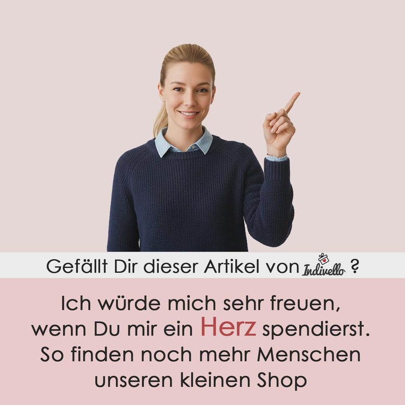 May include: A navy blue knit sweater worn over a light blue collared shirt. The image includes German text: Gef&auml;llt Dir dieser Artikel von Indivello? Ich w&uuml;rde mich sehr freuen, wenn Du mir ein Herz spendierst. So finden noch mehr Menschen unseren kleinen Shop.