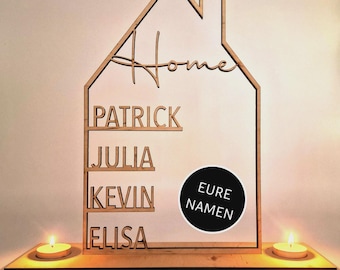 Haus mit Namen aus Holz - Geschenk Richtfest Umzug Einweihungsgeschenk Haussegen Einzugsgeschenk - Familiengeschenk personalisiert mit Namen