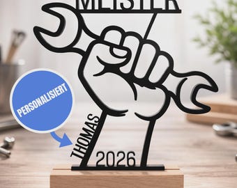 Geschenk zur Meisterprüfung -  Personalisiert mit Namen Jahr - Fortbildung bestanden Techniker Ingenieur - Handwerk Prüfung Geschenkidee