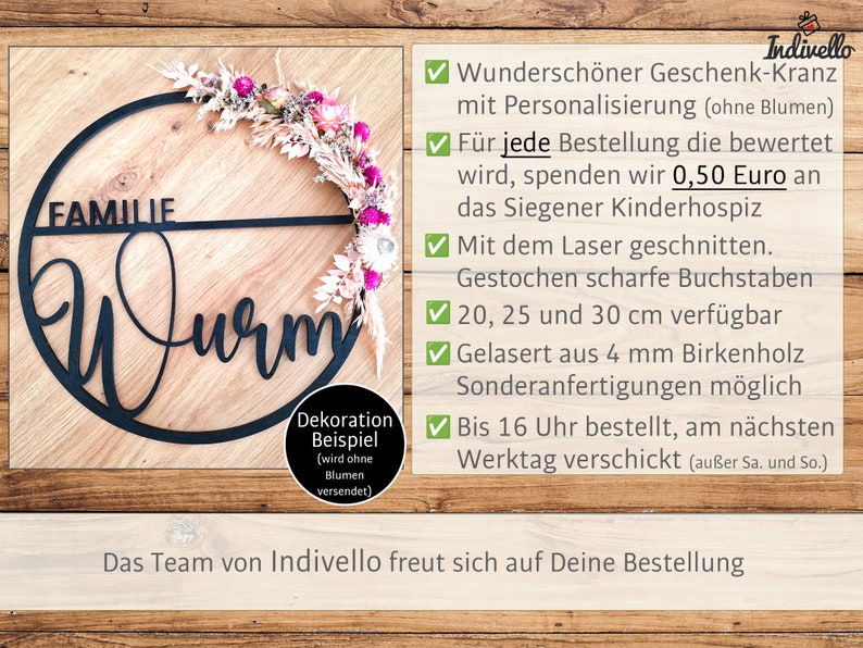 Dekoring Familienschild Türschild Familie personalisiert Haustürschild Flur Eingang Türdeko Türdekoration Weihnachtsgeschenk OHNE BLUMEN Bild 2