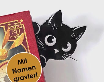 Lesezeichen personalisiert mit Name - Katze Gravur aus Acryl als Geschenk zum Lesen - Buch Zubehör - Leseratte Geschenk mit Personalisierung