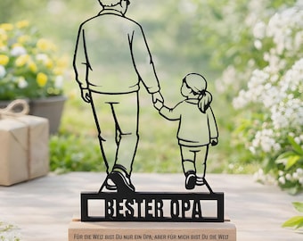 Bester Opa Geschenk zum Geburtstag - Personalisierter Line Art 3D Aufsteller - Opa Geschenk von Enkel - Mädchen Junge Opa Geschenkidee