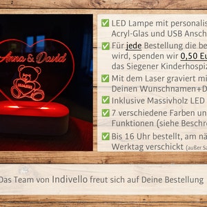 Valentinstaggeschenk für Ihn Sie LED Lampe Herz Gravur Teddybär Freundin Freund Valentinstag Geschenk Paare Personalisiertes Geschenk Bild 2