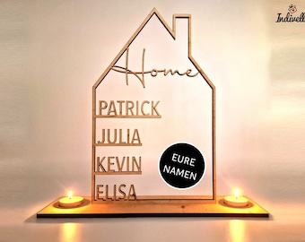 House with name made of wood - gift topping out ceremony moving house opening gift house blessing moving in gift - family gift personalized with name