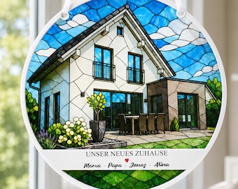 Personalized housewarming gift - Topping-out ceremony gift idea - Suncatcher window decoration with name and photo - New construction, new house, apartment, moving