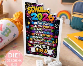 Schoolchild 2026 Affirmation Gift - Personalized Gift Idea for Starting School - Encouragement for Boys and Girls - Building Blocks