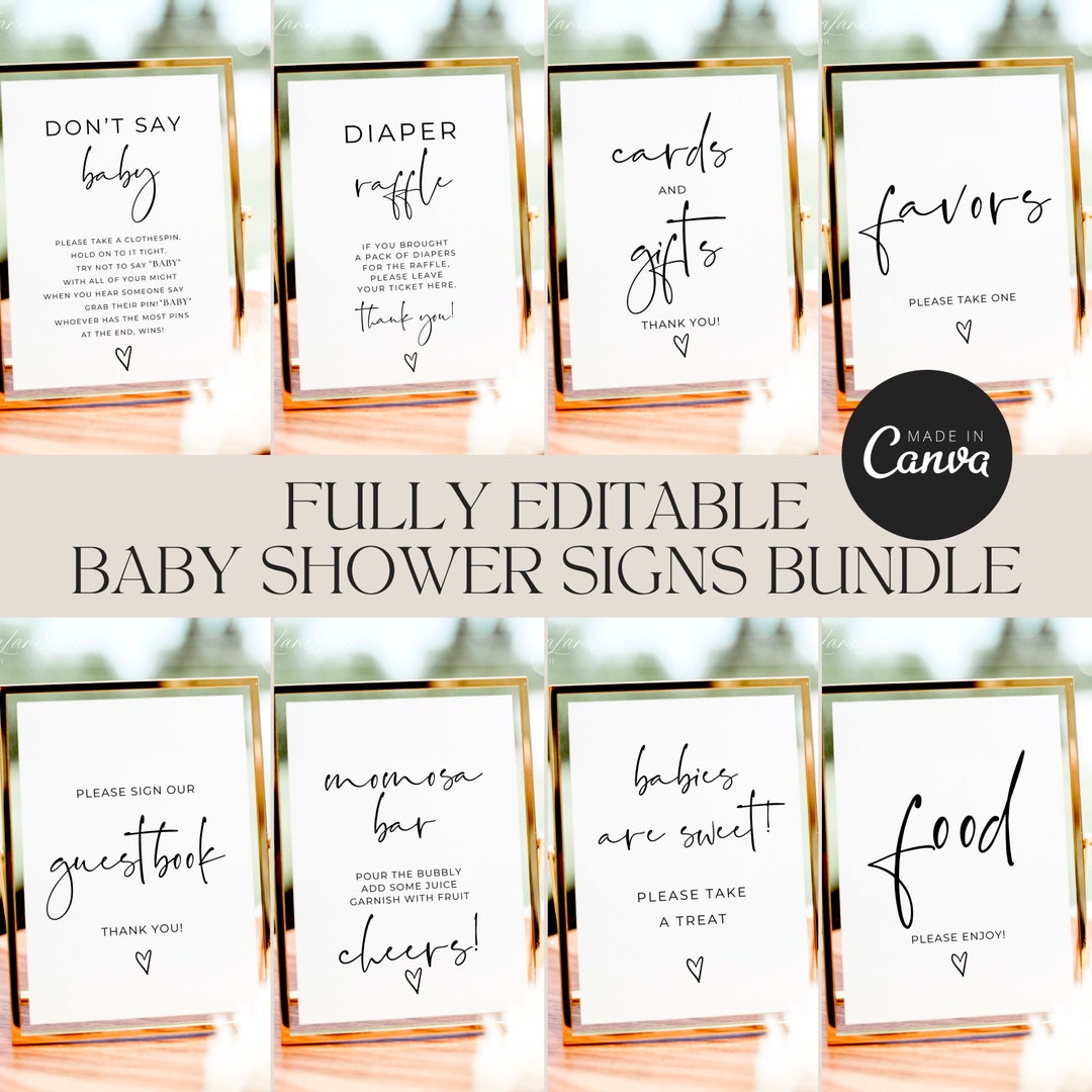 Minimalist Baby Shower Sign Bundle, Printable Baby Shower Table Signs
