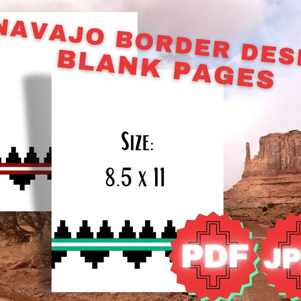 Red and Turquoise Navajo Border Design on Blank Pages for Personal Use, Modern Navajo Wedding Basket Inspired Pattern, Navajo Page Template