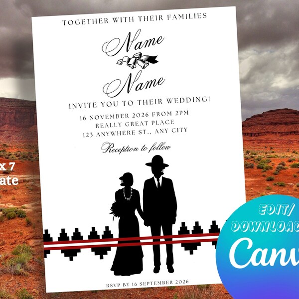 Navajo Wedding Invitation Canva Template, Navajo Wedding Basket Design, Desert Wedding Template, Canva Wedding Template