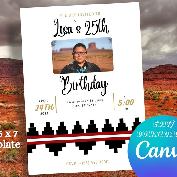 Navajo Basket Design Birthday Invitation Canva Template, Native American Birthday Invitation, Navajo Wedding Basket inspired design