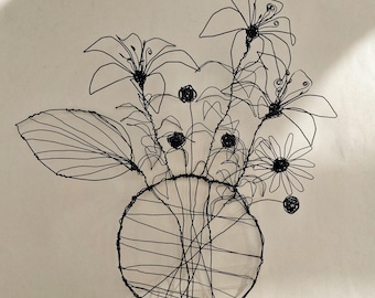 Wire Flower Wall Hanging – Black Wire Floral Art IV