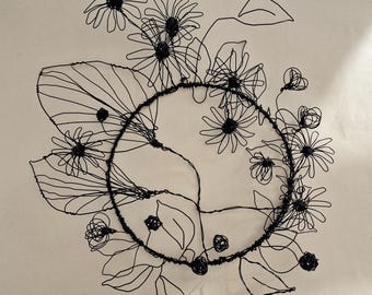 Wire Flower Wall Hanging – Black Wire Floral Art III