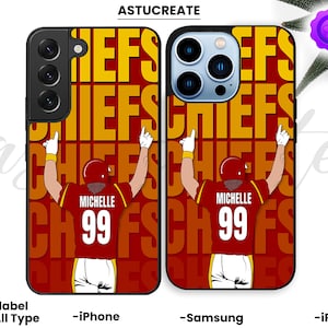 Personalized American Football Phone Cases Custom Number Football Chiefs iPhone 16 15 14 13 12 11 XS XR, Samsung S24 S23 S22 S21 Phone Case