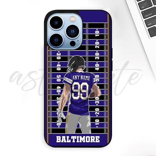 Nombre y número personalizados de la camiseta de fútbol de Baltimore con estadio Apple iPhone 15 14 13 12 11 Samsung S23 S22 S21 S20 S10