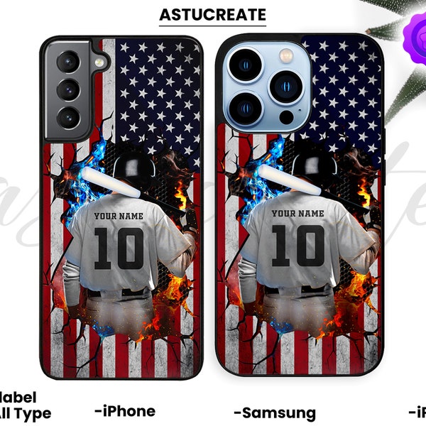 Personalized Baseball Sport-Custom Flag Number Custom Phone Case Cover Apple iPhone 15 14 13 12 11/ Samsung S23 S22 S24 Ultra Phone Cases