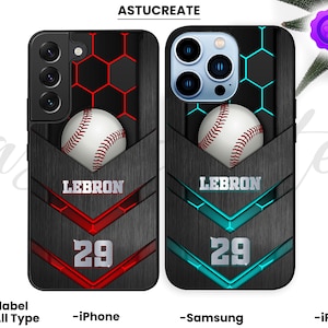 Personalisierte Baseball Handyhüllen Nummer & Name Telefon Baseball iPhone 16 15 14 13 12 11, Samsung S23 S22 S21 S20 S10 Abdeckung