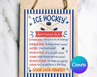 Ice Hockey Team Survival Kit Editable Ice Hockey Game Day Snack Bag Tag Ice Hockey Team Gifts Ice Hockey Mom Printables Ice Hockey Bag Tag