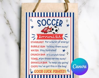 Soccer Team Survival Kit Editable Soccer Game Day Snack Bag Tag Soccer Team Gifts Soccer Mom Printables Youth Soccer Season Bag Tag