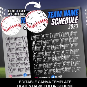 Bearbeitbare Baseball-Zeitplan Vorlage DIY Canva Baseball-Zeitplan druckbare Baseball-Team Saison Flyer High-School-College-Baseball-Jugendteam