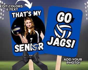 Volleyball senior night poster Canva template senior night volleyball team editable paper fan senior game for volleyball mom dad sister