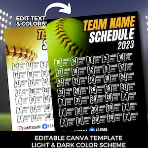Editable softball schedule template DIY Canva softball printable poster softball team season flier high school college softball travel team