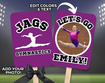 Gymnastics poster Canva template senior night gymnastics meet editable paper fan high school competitive gymnastics sign for mom dad