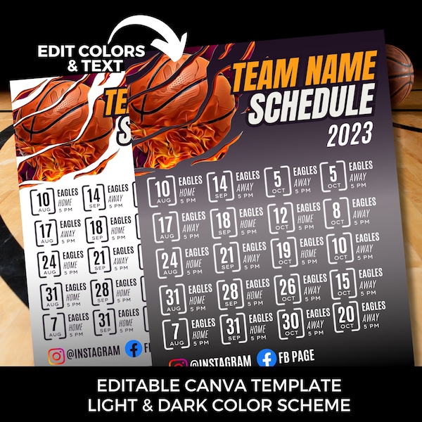 Editable basketball schedule template DIY Canva basketball schedule printable basketball team season flier high school college basketball