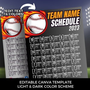 Bearbeitbare Baseball-Zeitplan Vorlage DIY Canva Baseball-Zeitplan druckbare Baseball-Team Saison Flyer High-School-College-Baseball-Jugendteam