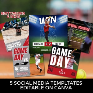 Editable softball social media graphics template DIY Canva softball schedule for Facebook Instagram game day customizable poster softball
