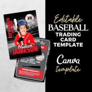Baseball Card Canva Template for Kids Editable Sports Trading Card Custom Sports Cards Baseball Little League End of Season Gift Team Mom