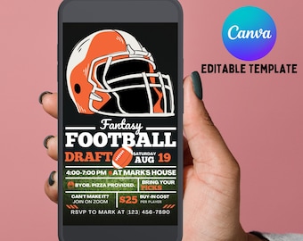 Fantasy football draft party phone invitation friends fantasy league mock draft electronic invite football team evite set your lineups draft