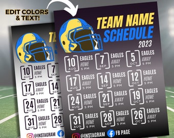 Editable football schedule template DIY Canva football schedule printable football team season flier high school college football