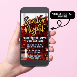 Video cheerleading senior game night phone invitation high school cheer team night electronic invite cheerleader team celebration party text