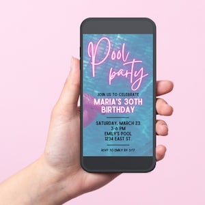 Video Pool Party Telefon Text Einladung Erwachsene Teenager Pool Party digitaler Download einladen animiert Tween Geburtstagsparty Spaß Damen Pool Party