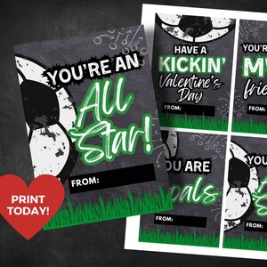 Printable Soccer Valentine&#39;s Day Cards for Kids Sports Theme Valentine Cards for School Soccer Team Valentine Cards for Boys Girls Valentine