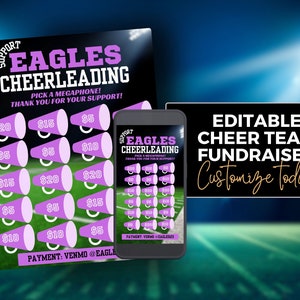 Editable Cheerleading Team Fundraiser Flyer Template Fill My Megaphone Cheer Team Donation Pick a Date Cheerleader Cheer Bow Fundraising