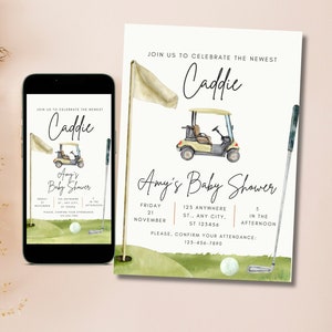 Golf baby shower watercolor invitation digital template editable digital download golfing theme couples baby shower for girl boy coed shower