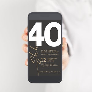 Surprise Birthday Party Editable Digital Invitation Phone Modern Minimalist Electronic Text Invite Shh Surprise Text Invitation Adults