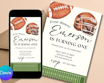 Invitation imprimable à la fête de football de première année et invitation animée par téléphone première fête d'anniversaire fête d'anniversaire des garçons de première année