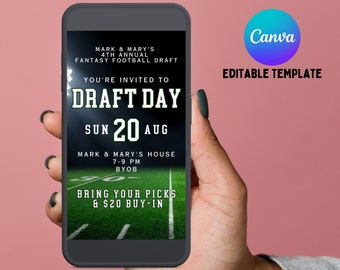 Fantasy football draft party phone invitation fantasy league mock draft electronic invite football team celebration evite set your lineups