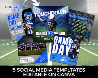 Editable football social media graphics template DIY Canva football schedule for Facebook Instagram game day customizable poster football