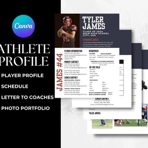 Football Athlete Profile Sheet Photo College Recruiting Editable Canva Template Camps Showcases Travel Football Recruit Letter Coach Resume