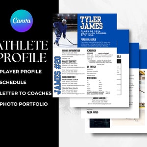 Hockey Athlete Profile Sheet Resume Photo College Recruiting Editable Canva Template Camps Showcases Travel Hockey Recruiting Letter Coach
