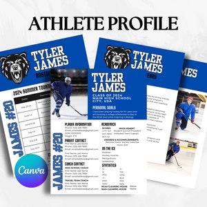 Hockey Athlete Profile Sheet Resume Photo College Recruiting Editable Canva Template Camps Showcases Travel Hockey Recruiting Letter Coach