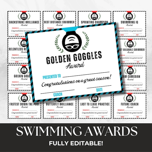 Swim Team Certificates Swimming Participation Award Swimmer Party Etsy